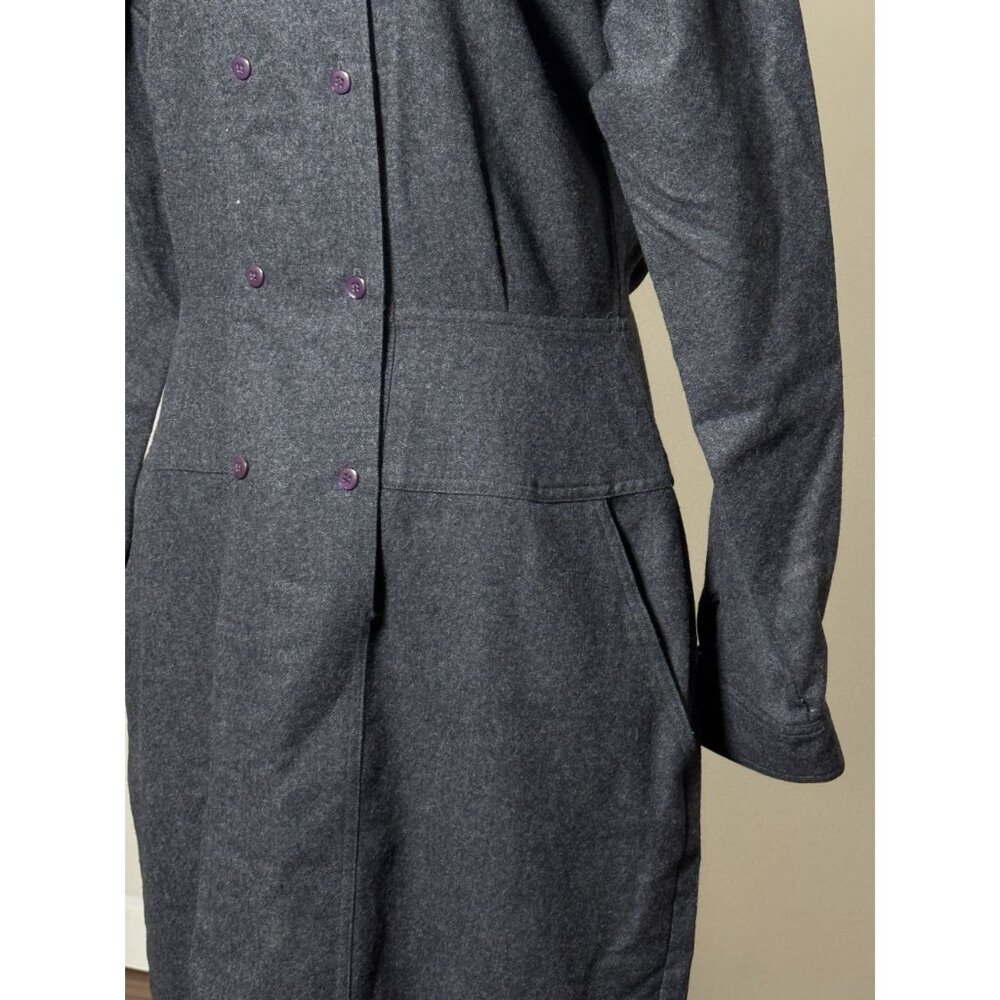 Vintage Ambria Womens 12M 100% Worsted Wool Flannel Long Coat Dress Gray Classic - Picture 3 of 16